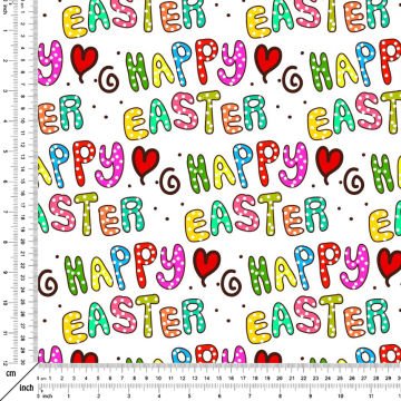 Happy Easter - Paskalya Yazılı Kalpli Dekoratif Dijital Baskı Kumaş