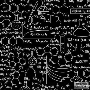 Siyah Zemin Üzerine Kimya Formülleri Desenli Kumaş