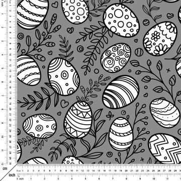 Happy Easter / Paskalya Gri Zemin Üzerine Dallar Arasında Paskalya Yumurtaları