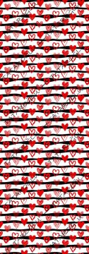 50 cm Runner Fabric with Red Heart Pattern on Black and White Striped Background