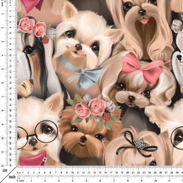 Suluboya Gözlüklü Sevimli Köpek Desenli Kumaş(SONBAHAR İNDİRİMİ)