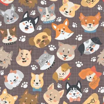 Keten Efektli Zemin Üzerine Köpek Desenli Kumaş(SONBAHAR İNDİRİMİ)