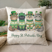St. Patrick’s Day Kedili 2’li Kırlent Paneli 45x45 cm – Dikilmemiş Petek Dokulu Polyester Kumaş