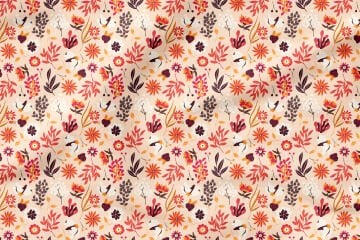 Autumn Leaves, White Buds, Stylized Flowers