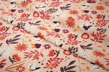 Autumn Leaves, White Buds, Stylized Flowers