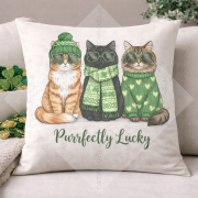 Purrfectly Lucky Kedili 2’li Kırlent Paneli 45x45 cm – Dikilmemiş Petek Dokulu Polyester Kumaş