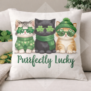 Purrfectly Lucky Kedili 2’li Kırlent Paneli 45x45 cm – Dikilmemiş Petek Dokulu Polyester Kumaş