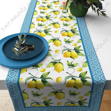 50 cm'lik Runner Çinili Limon Desenli Kumaş(SONBAHAR İNDİRİMİ)
