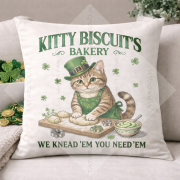 Kitty Biscuit’s Bakery Kedili 2’li Kırlent Paneli 45x45 cm – Dikilmemiş Petek Dokulu Polyester Kumaş