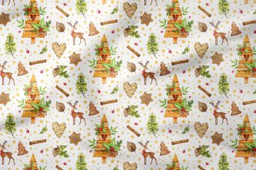 Christmas Collection - Winter Wonder Collection, Christmas Vintage Wooden Trees, Vintage Letters, Tree Shaped Cookies, Green Feather Tree Leaves, Snowflake Cookies, Red Cherries, Stars, Pine Cone Figured Fabric