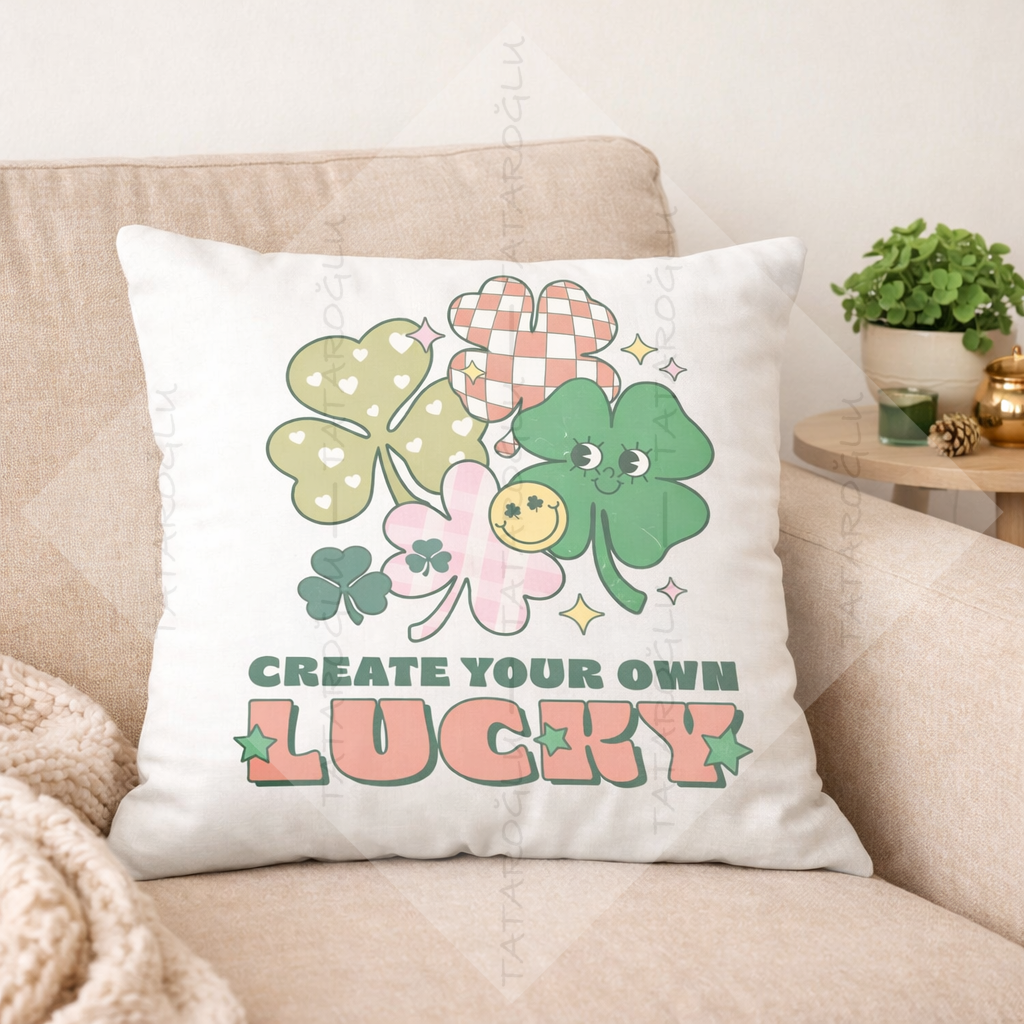 Create Your Own Lucky 45x45 2’li Kırlent Paneli | St. Patrick Petek Dokulu Polyester Kumaş