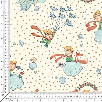 Krem Zeminde Sevimli Küçük Prens Desenli Kumaş-KP3518