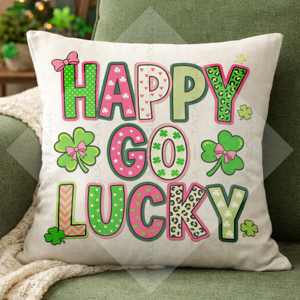 Happy Go Lucky 45x45 2’li Kırlent Paneli | St. Patrick Renkli Polyester Kumaş