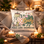 Peace Love Shamrocks 45x45 2’li Kırlent Paneli | St. Patrick Lucky Polyester Kumaş