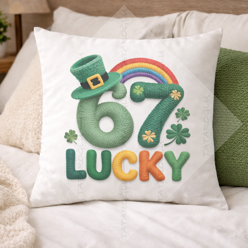 67 Lucky 45x45 2’li Kırlent Paneli | St. Patrick Yonca Polyester Kumaş