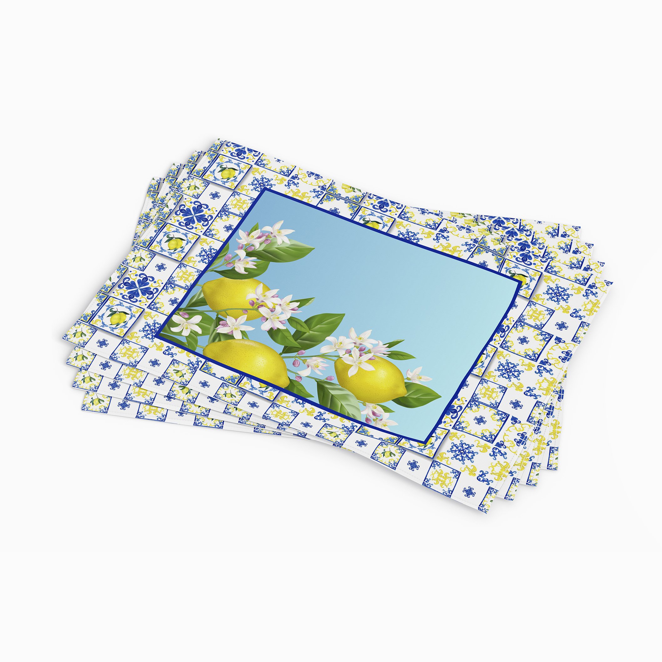 Çini Zeminli Limonlu Runner Amerikan Servis 3'lü Set Dikilmemiş