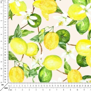 Limon Serisi-Soft Zemin Üzerine Ağaçta Limon Desenli Kumaş(SONBAHAR İNDİRİMİ)