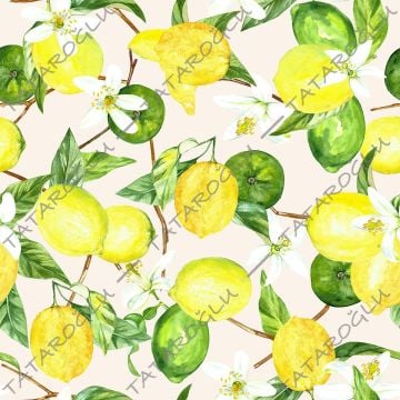 Limon Serisi-Soft Zemin Üzerine Ağaçta Limon Desenli Kumaş(SONBAHAR İNDİRİMİ)