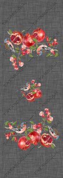 50 cm Runner with Pomegranate and Bird Fabric on Linen Effect Background