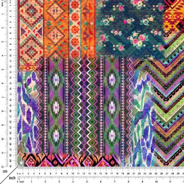 Kırkyama Etnik Halı Kilim Desenli Dijital Baskı Kumaş