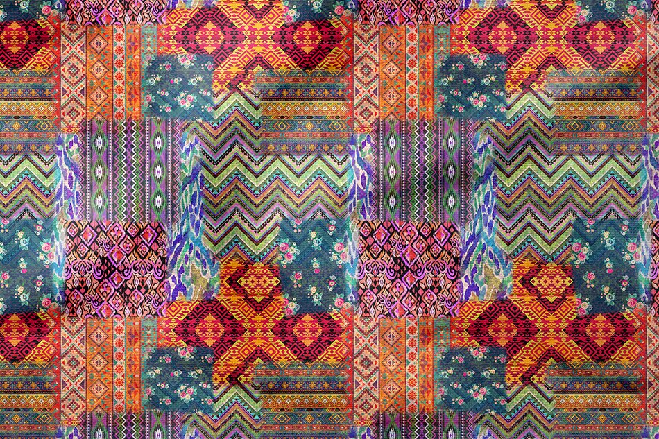 Kırkyama Etnik Halı Kilim Desenli Dijital Baskı Kumaş