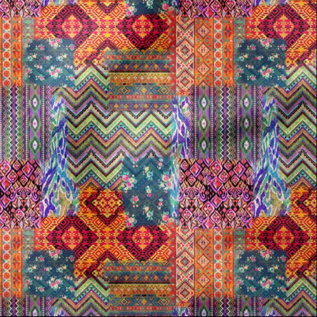 Kırkyama Etnik Halı Kilim Desenli Dijital Baskı Kumaş