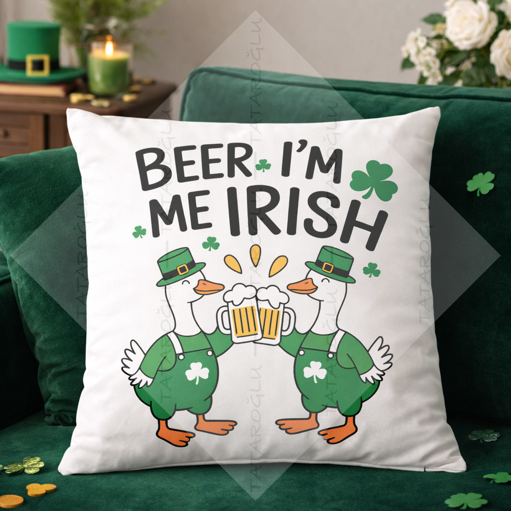 Beer I’m Irish 45x45 2’li Kırlent Paneli | St. Patrick Ördek Tasarımı