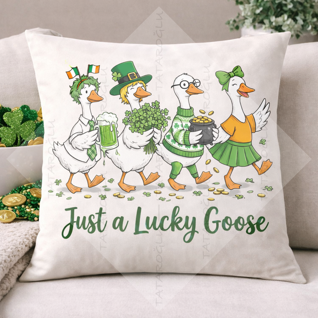 Just a Lucky Goose 45x45 2’li Kırlent Paneli | St. Patrick Kaz Tasarımı