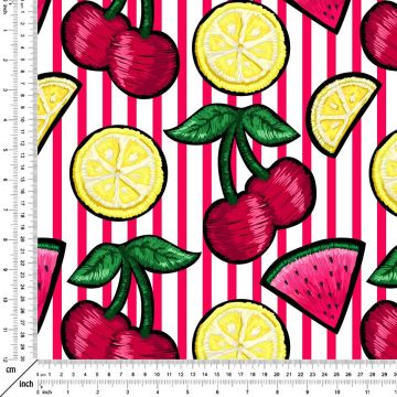 Pink White Striped Cherry Lemon Digital Printed Pattern (FALL SALE)