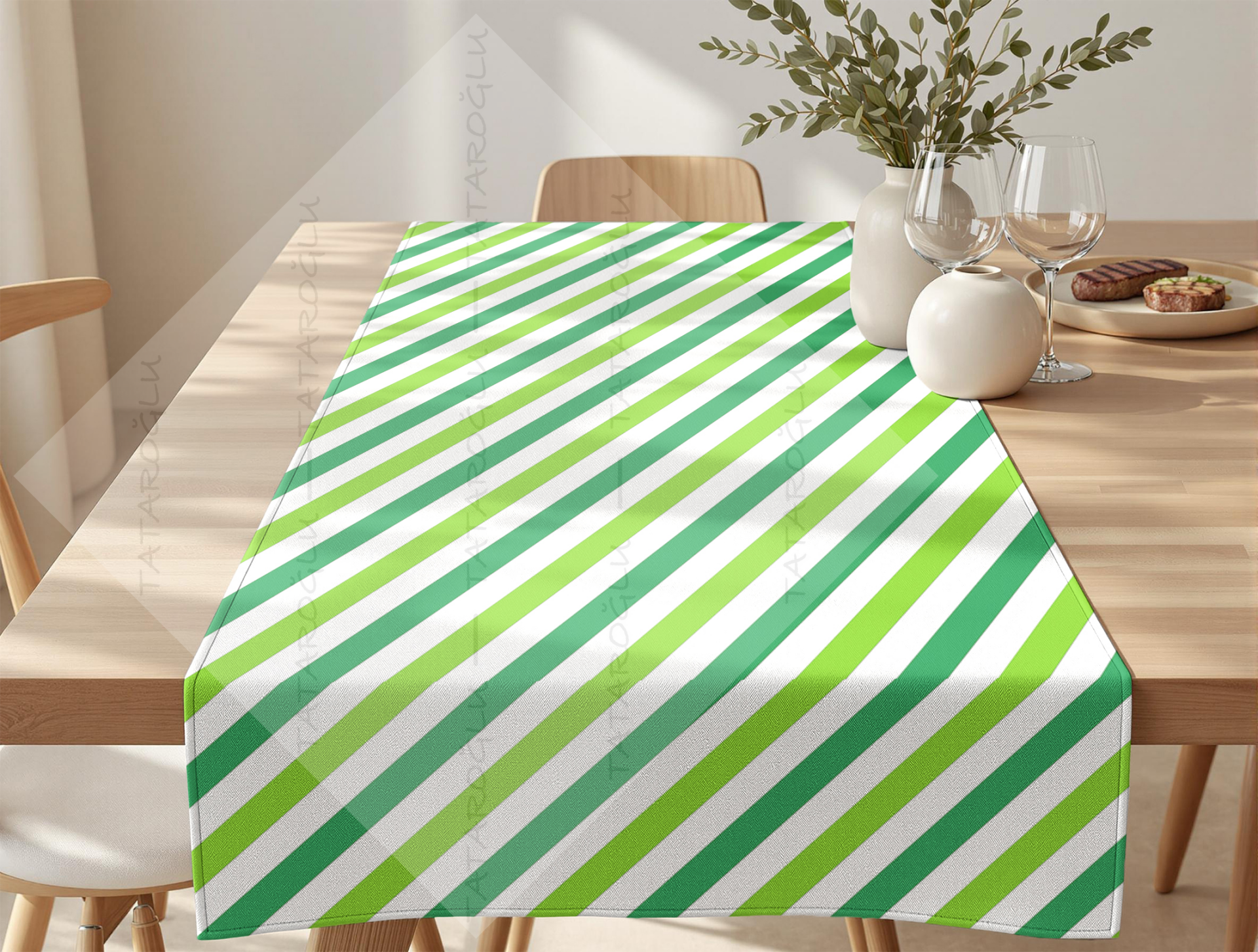 St. Patrick’s Day Yeşil Çizgili Petek Dokulu Polyester Kumaş 50x142 cm – Dikilmemiş Masa Runner