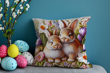 Happy Easter / Paskalya Koleksiyonu - Paskalya Tavşanları 2'li Kırlent Paneli Dikilmemiş Kumaş