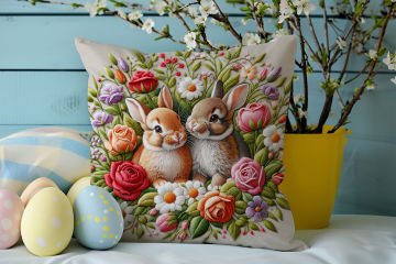 Happy Easter / Paskalya Koleksiyonu - Paskalya Tavşanları 2'li Kırlent Paneli Dikilmemiş Kumaş