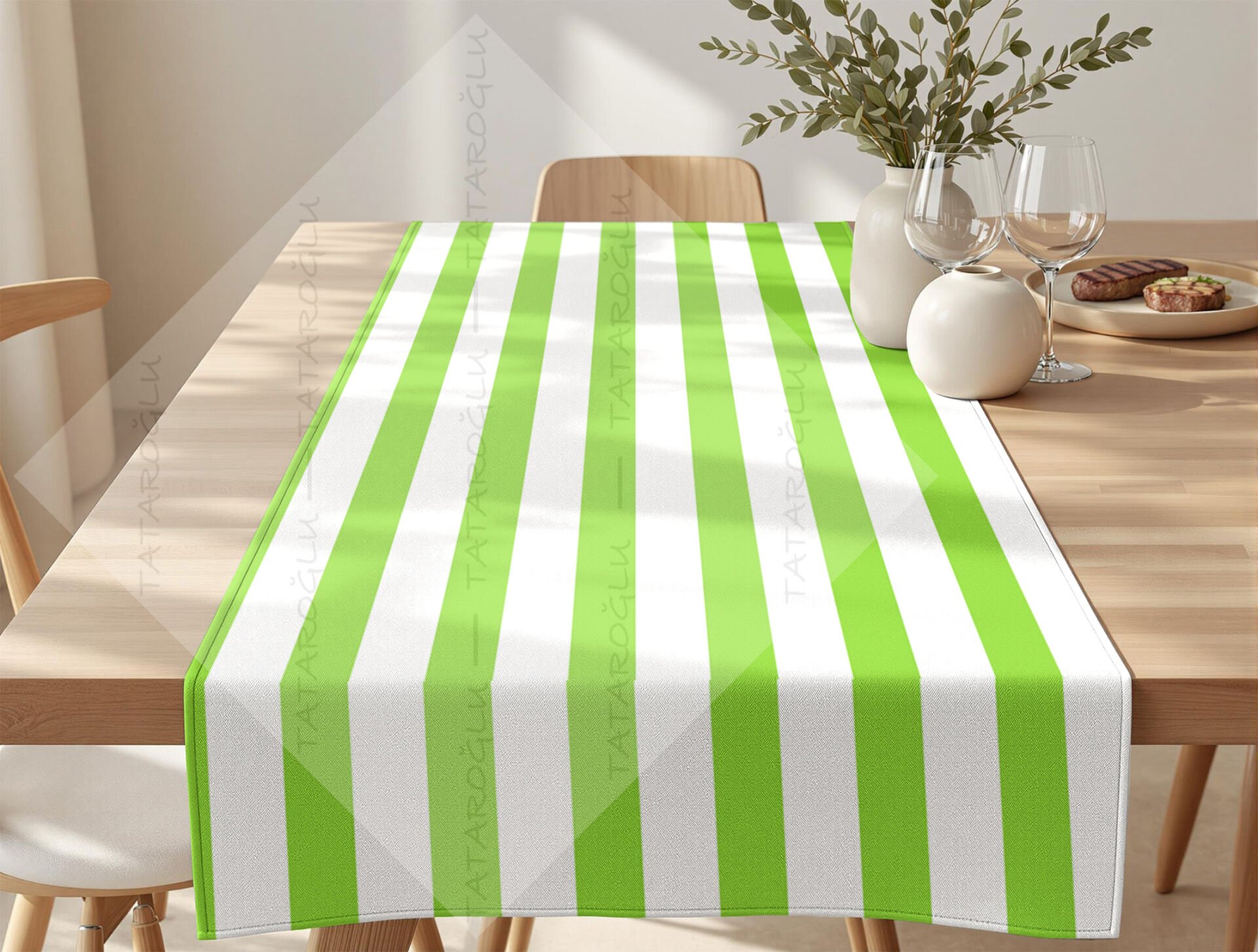 St. Patrick’s Day Yeşil Beyaz Çizgili Petek Dokulu Polyester Kumaş 50x142 cm – Dikilmemiş Masa Runner