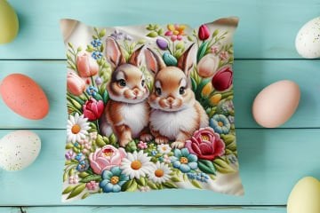 Happy Easter / Paskalya Koleksiyonu - Paskalya Tavşanları 2'li Kırlent Paneli Dikilmemiş Kumaş