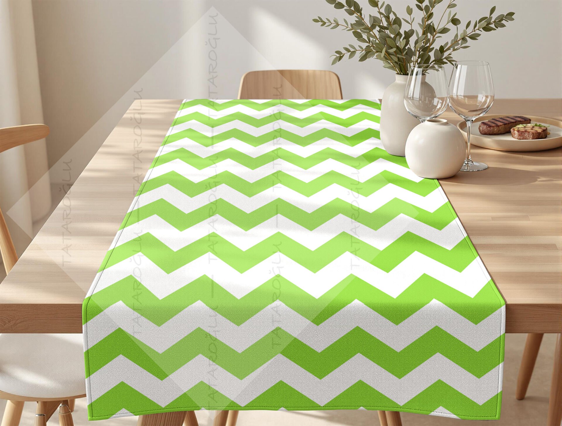 St. Patrick’s Day Çok Tonlu Yeşil Chevron Petek Dokulu Polyester Kumaş 50x142 cm – Dikilmemiş Masa Runner