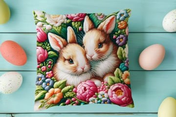 Happy Easter / Paskalya Koleksiyonu - Paskalya Tavşanları 2'li Kırlent Paneli Dikilmemiş Kumaş