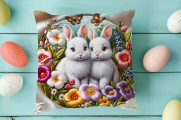 Happy Easter / Paskalya Koleksiyonu - Paskalya Tavşanları 2'li Kırlent Paneli Dikilmemiş Kumaş