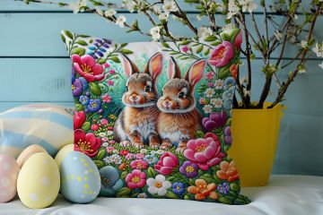 Happy Easter / Paskalya Koleksiyonu - Paskalya Tavşanları 2'li Kırlent Paneli Dikilmemiş Kumaş