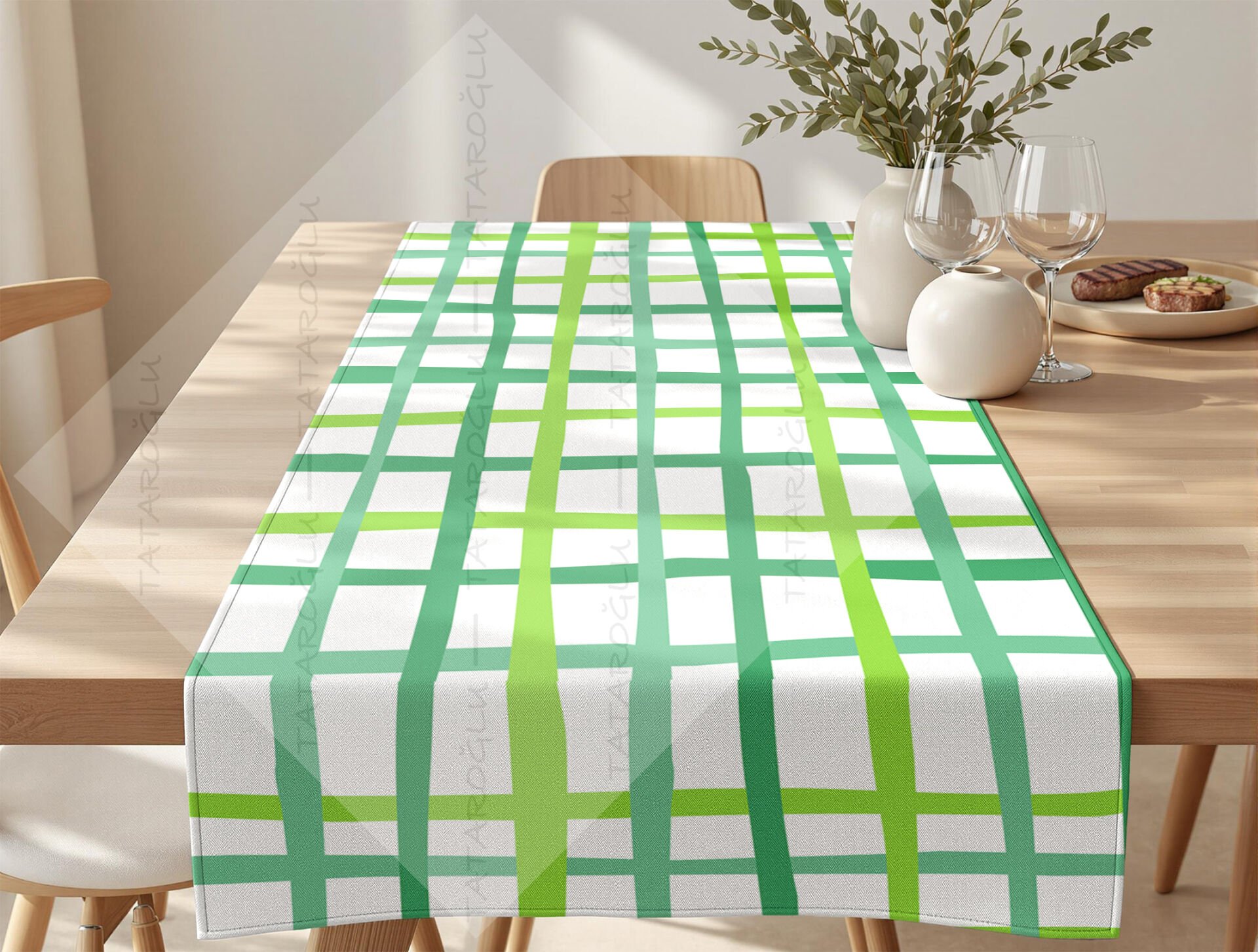 St. Patrick’s Day Yeşil Ekose Desenli Petek Dokulu Polyester Kumaş 50x142 cm – Dikilmemiş Masa Runner