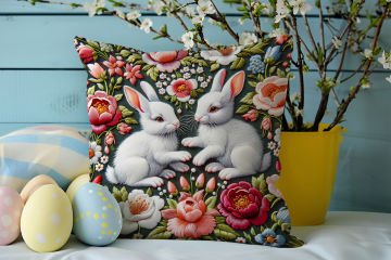 Happy Easter / Paskalya Koleksiyonu - Paskalya Tavşanları 2'li Kırlent Paneli Dikilmemiş Kumaş