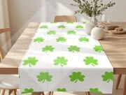 St. Patrick’s Day Yeşil Yonca (Shamrock) Desenli Petek Dokulu Polyester Kumaş 50x142 cm – Dikilmemiş Masa Runner