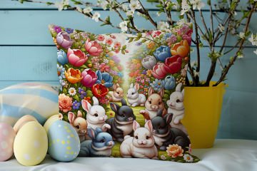 Happy Easter / Paskalya Koleksiyonu - Paskalya Tavşanları 2'li Kırlent Paneli Dikilmemiş Kumaş