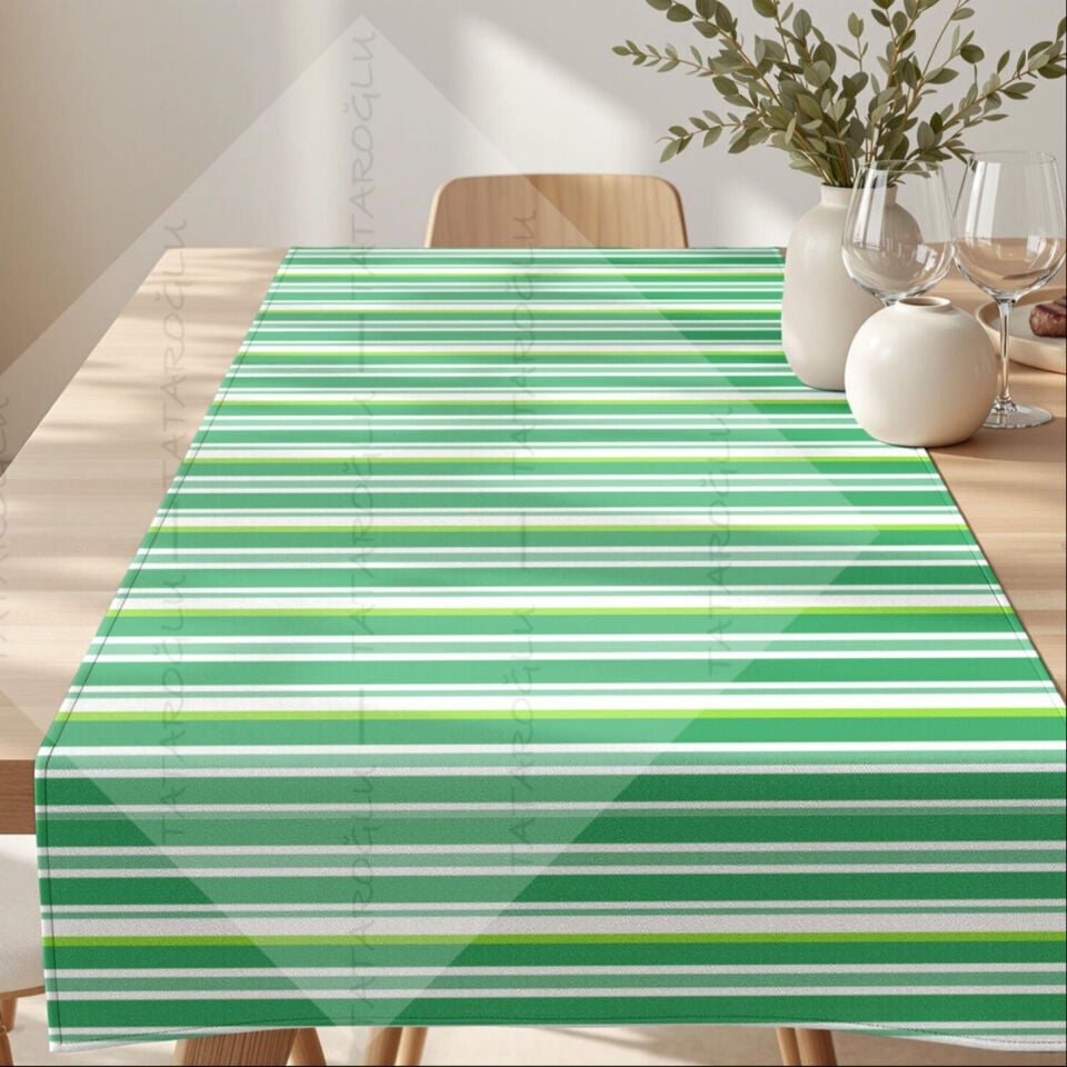 St. Patrick’s Day Yeşil Tonlu Yatay Çizgili Petek Dokulu Polyester Kumaş 50x142 cm – Dikilmemiş Masa Runner