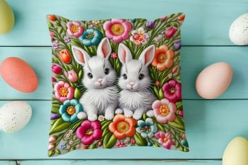 Happy Easter / Paskalya Koleksiyonu - Paskalya Tavşanları 2'li Kırlent Paneli Dikilmemiş Kumaş