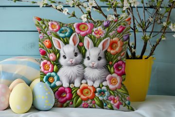 Happy Easter / Paskalya Koleksiyonu - Paskalya Tavşanları 2'li Kırlent Paneli Dikilmemiş Kumaş