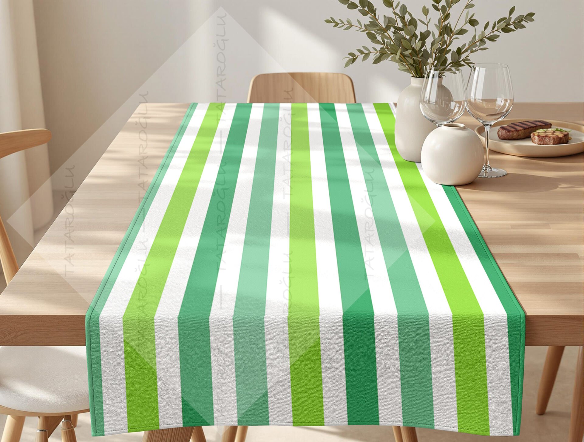 St. Patrick’s Day Çok Tonlu Yeşil Dikey Çizgili Petek Dokulu Polyester Kumaş 50x142 cm – Dikilmemiş Masa Runner