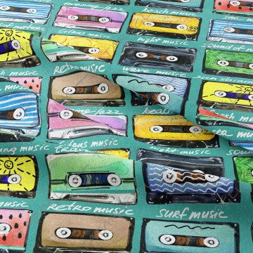 Renkli Eski Kaset Desenli Dijital Baskı Kumaş