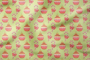 Yılbaşı Koleksiyonu- Winter Wonder Collection, Yılbaşı Fıstık Yeşili Zemin Üzerine Kırmızı Beyaz Şekerlemeli, Yılbaşı Toplu Desenli Kumaş