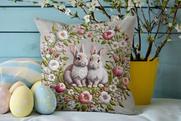 Happy Easter / Paskalya Koleksiyonu - Paskalya Tavşanları 2'li Kırlent Paneli Dikilmemiş Kumaş
