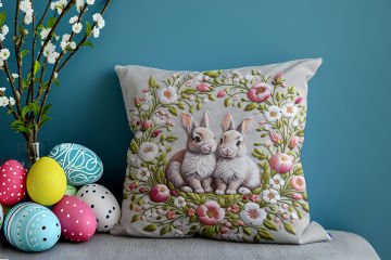 Happy Easter / Paskalya Koleksiyonu - Paskalya Tavşanları 2'li Kırlent Paneli Dikilmemiş Kumaş